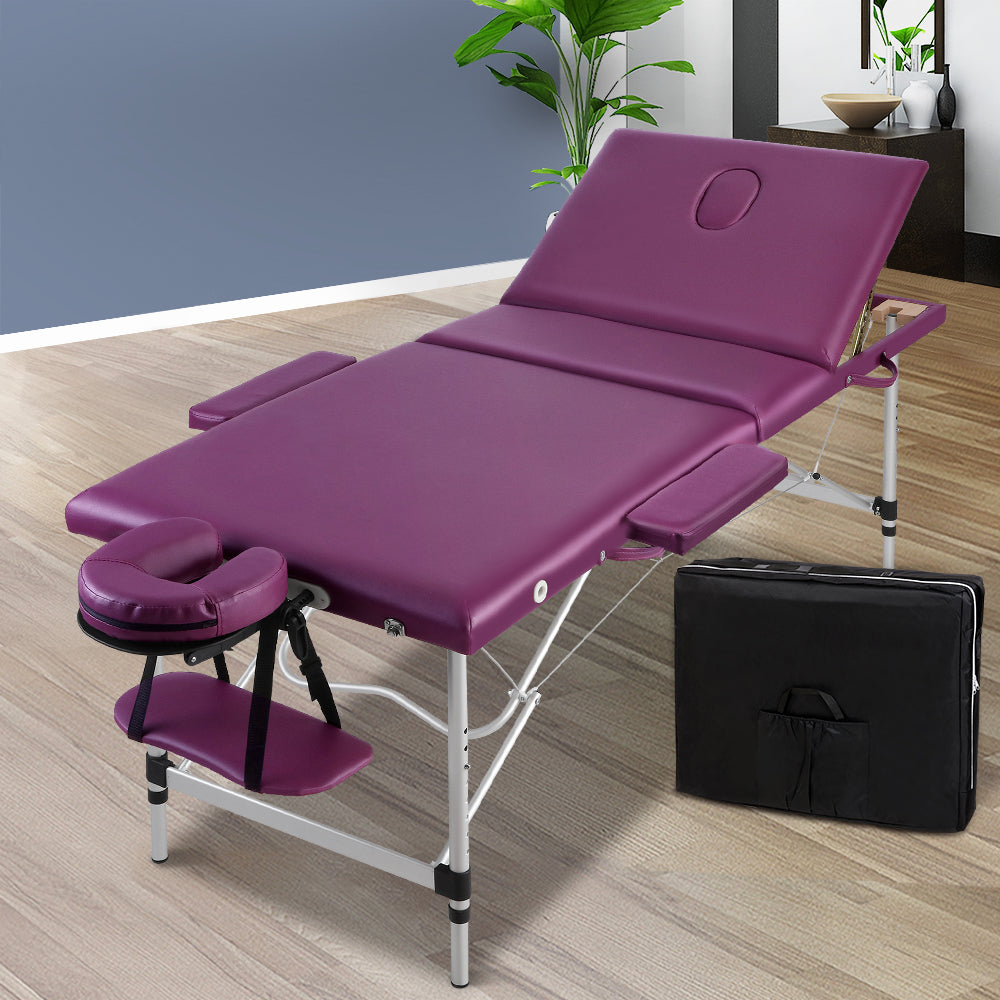 Zenses 3 Fold Portable Aluminium Massage Table Massage Bed Beauty Therapy Purple 75cm freeshipping - Awezingly