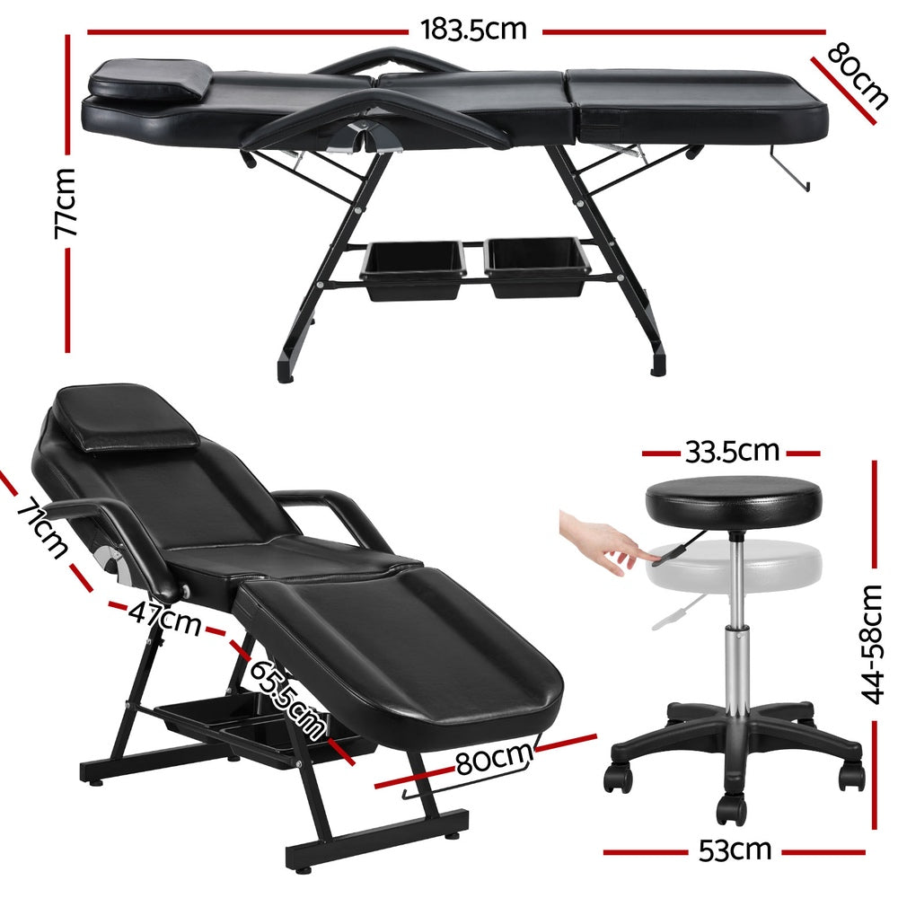 Zenses Massage Table Adjustable Salon Bed Chair 3-Fold Black