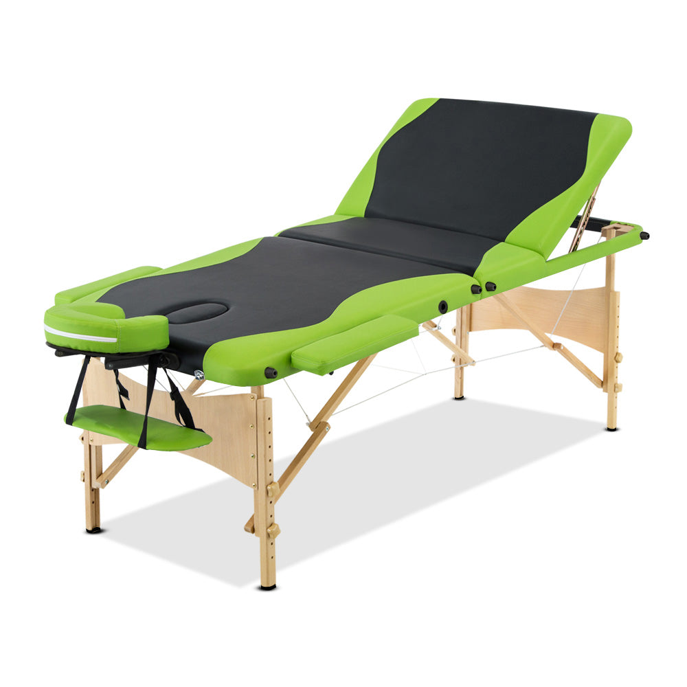 Zenses 3 Fold Portable Wood Massage Table - Black & Lime freeshipping - Awezingly