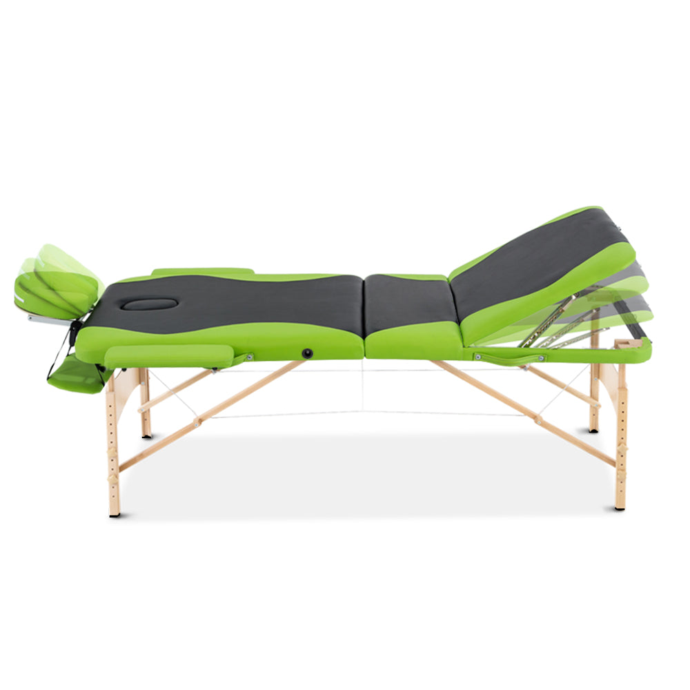 Zenses 3 Fold Portable Wood Massage Table - Black & Lime freeshipping - Awezingly