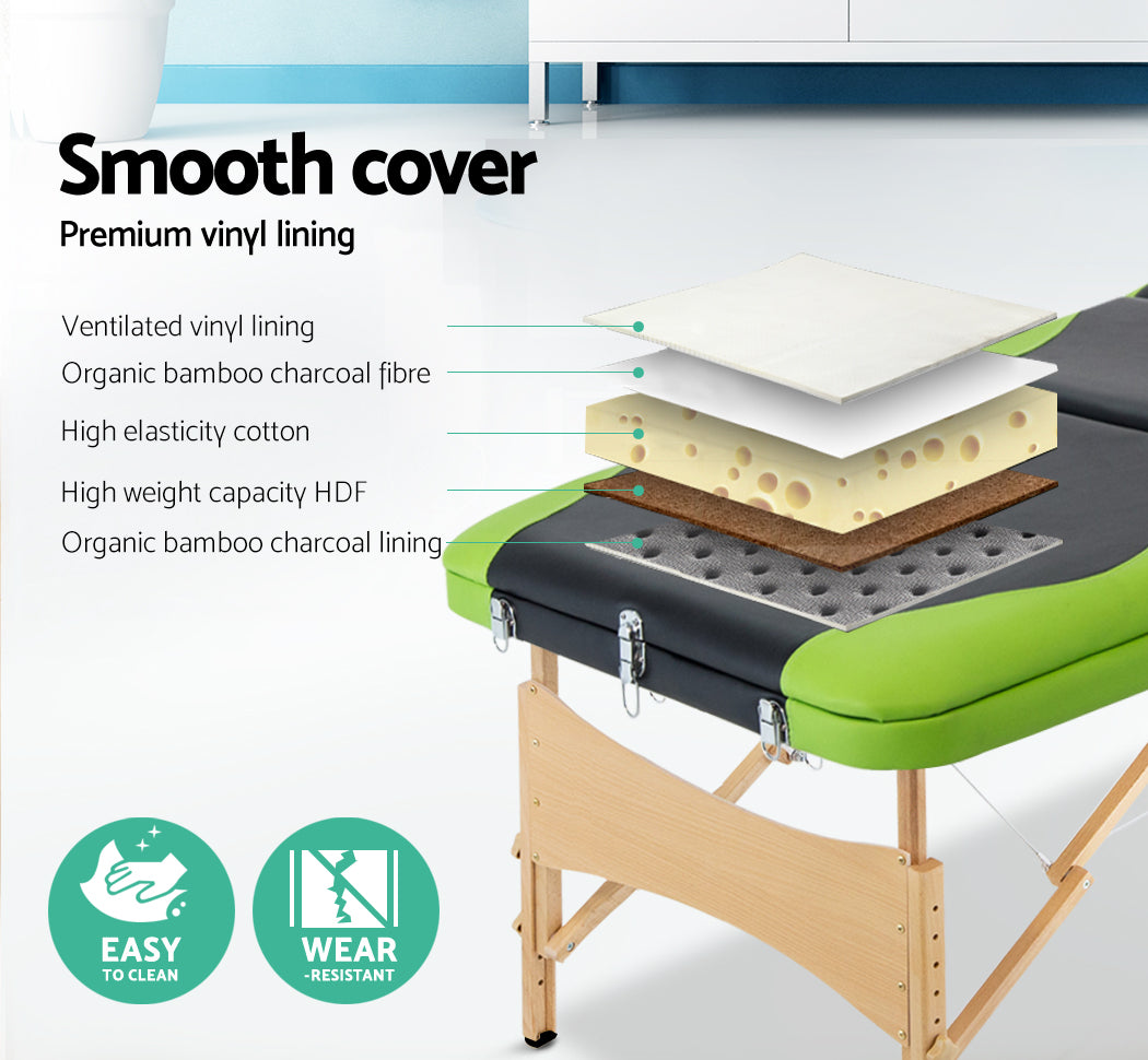 Zenses 3 Fold Portable Wood Massage Table - Black & Lime freeshipping - Awezingly