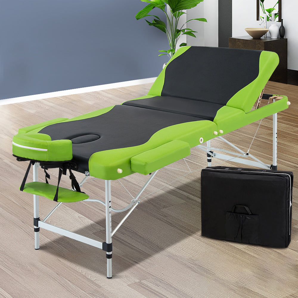 Zenses 3 Fold Portable Wood Massage Table - Black & Lime freeshipping - Awezingly