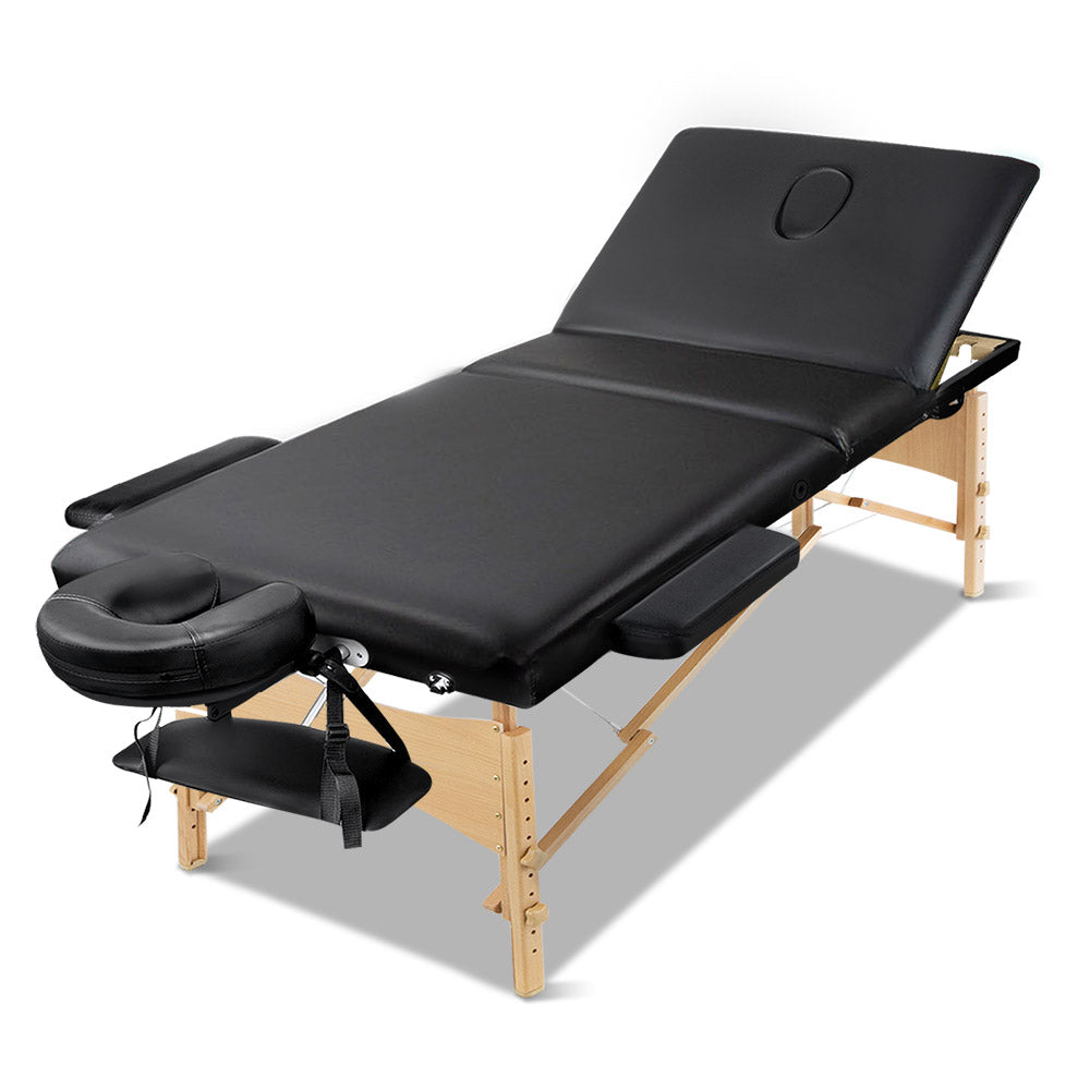 Zenses 60cm Wide Portable Wooden Massage Table 3 Fold Treatment Beauty Therapy Black freeshipping - Awezingly