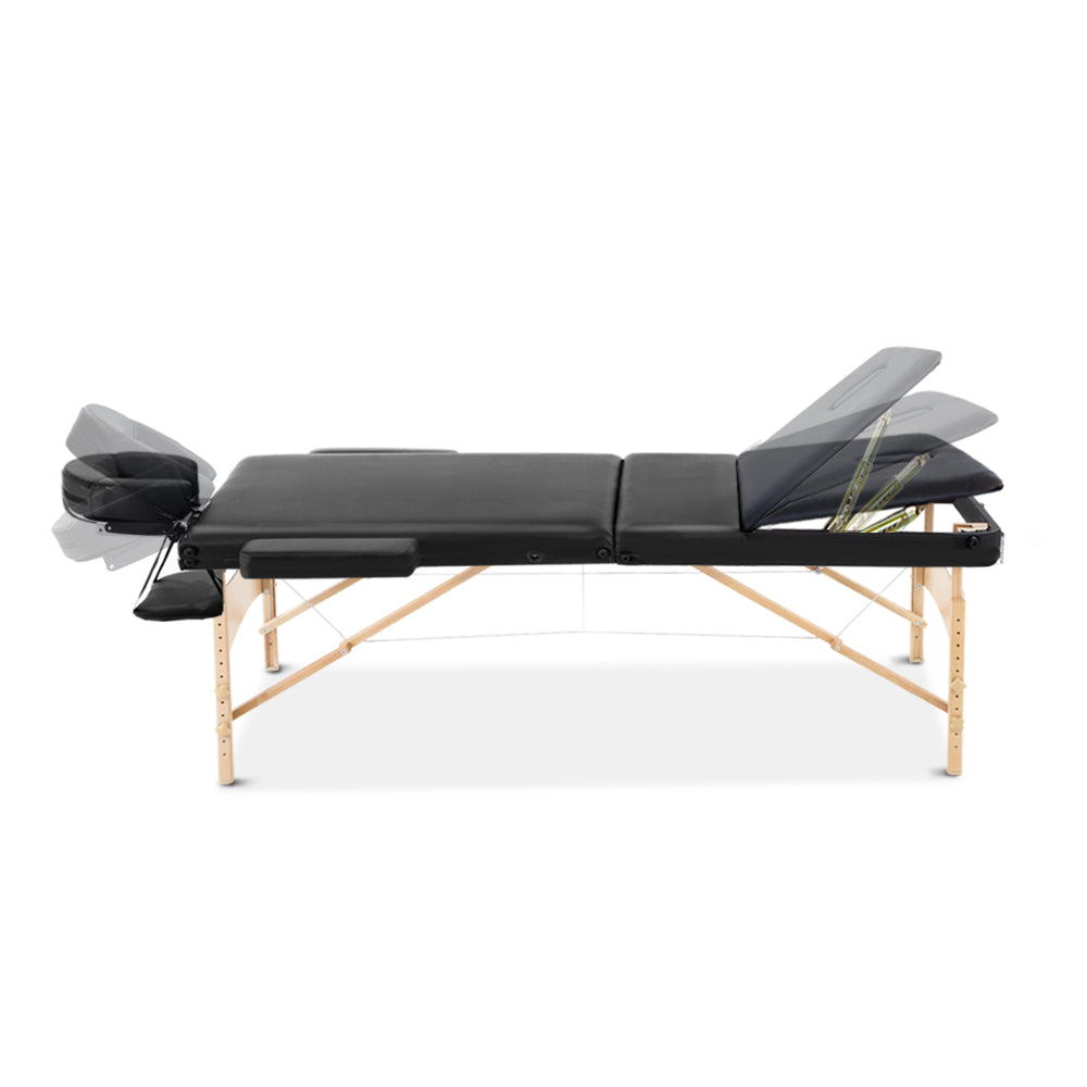 Zenses 60cm Wide Portable Wooden Massage Table 3 Fold Treatment Beauty Therapy Black freeshipping - Awezingly