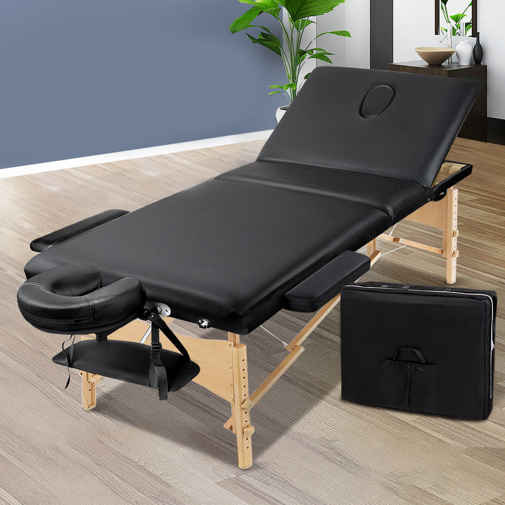 Zenses 60cm Wide Portable Wooden Massage Table 3 Fold Treatment Beauty Therapy Black freeshipping - Awezingly