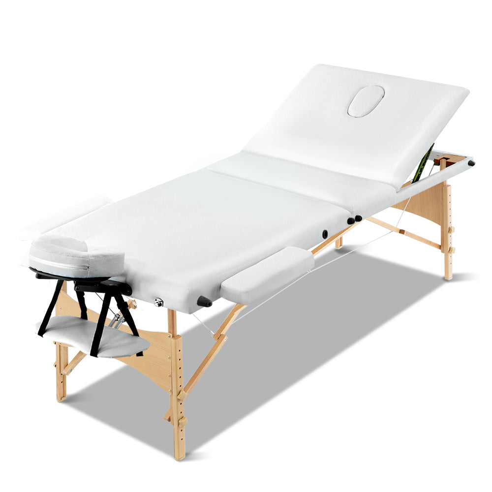 Zenses 3 Fold Portable Wood Massage Table - White freeshipping - Awezingly