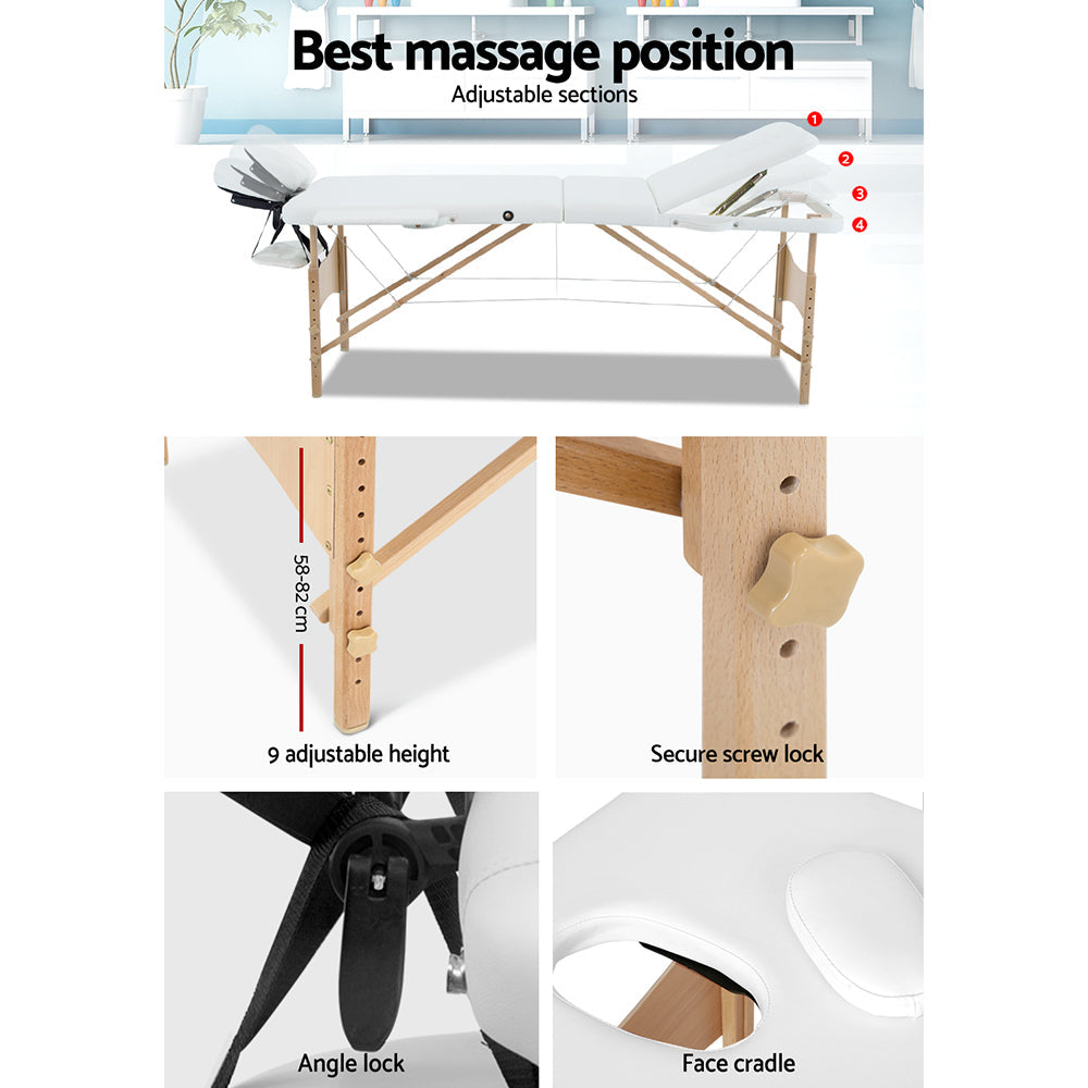 Zenses 3 Fold Portable Wood Massage Table - White freeshipping - Awezingly