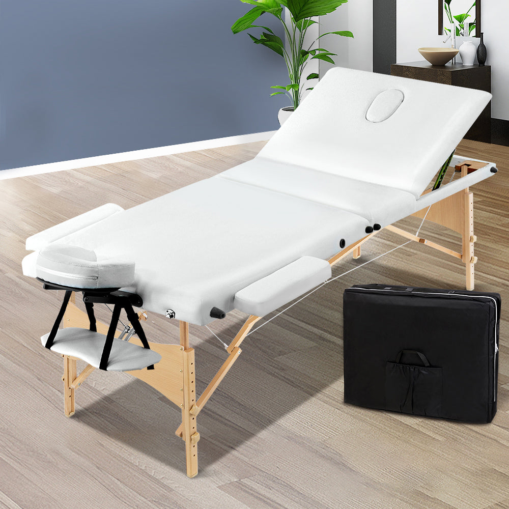 Zenses 3 Fold Portable Wood Massage Table - White freeshipping - Awezingly