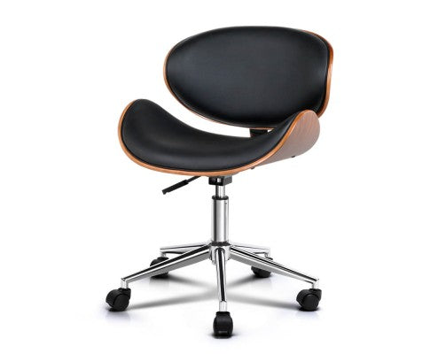 Artiss Wooden & PU Leather Office Desk Chair - Black freeshipping - Awezingly