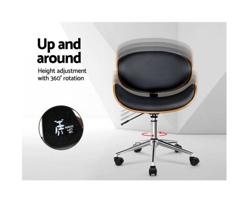 Artiss Wooden & PU Leather Office Desk Chair - Black freeshipping - Awezingly