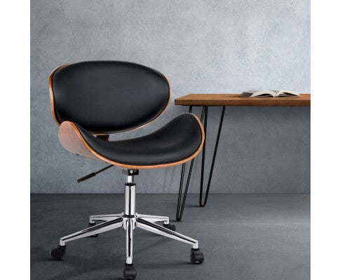 Artiss Wooden & PU Leather Office Desk Chair - Black freeshipping - Awezingly