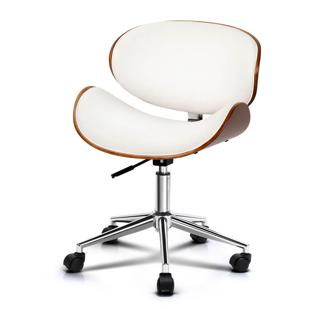 Artiss Wooden & PU Leather Office Desk Chair - White freeshipping - Awezingly