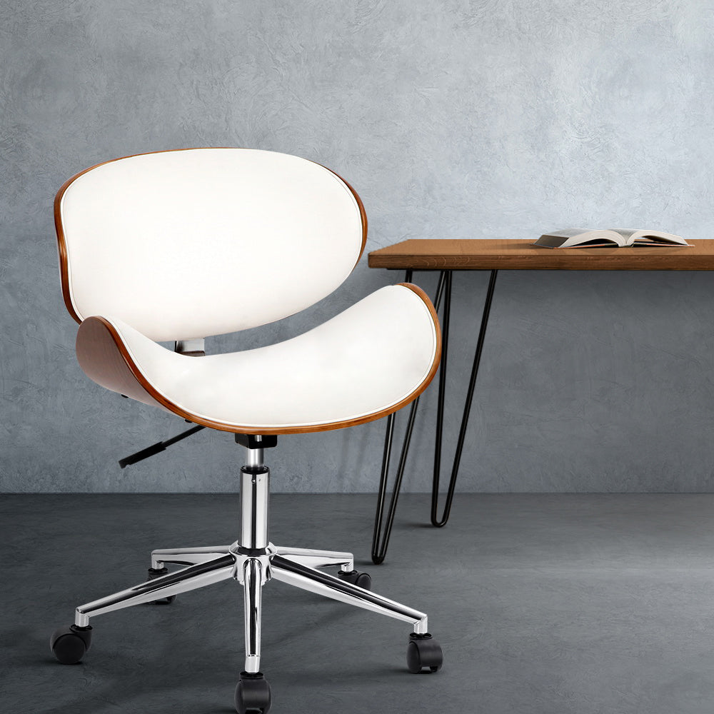 Artiss Wooden & PU Leather Office Desk Chair - White freeshipping - Awezingly