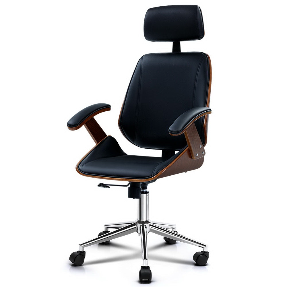 Artiss Wooden Office Chair Executive Leather Black freeshipping - Awezingly