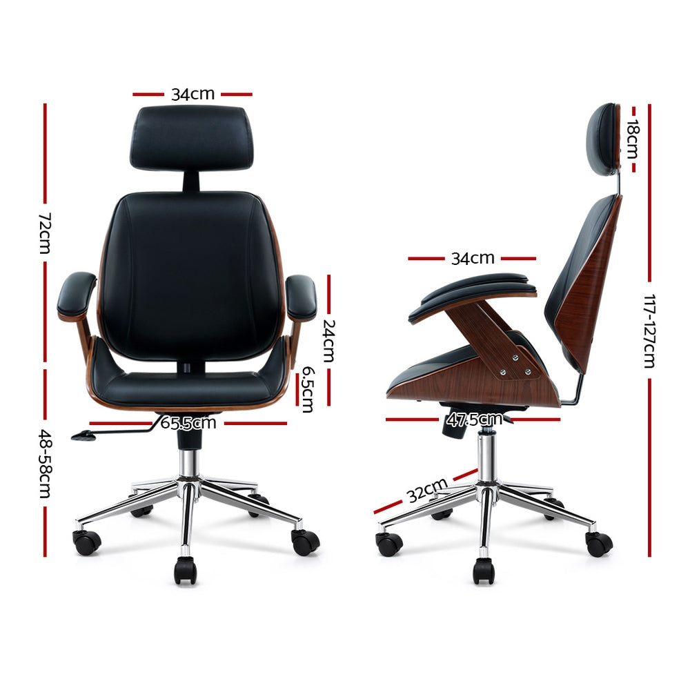 Artiss Wooden Office Chair Executive Leather Black freeshipping - Awezingly