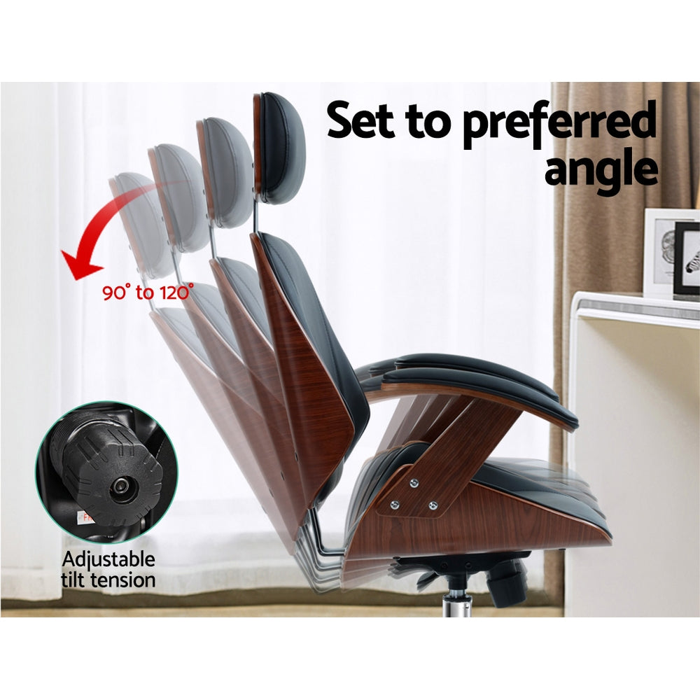 Artiss Wooden Office Chair Executive Leather Black freeshipping - Awezingly