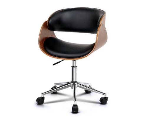 Artiss Wooden & PU Leather Office Desk Chair - Black freeshipping - Awezingly