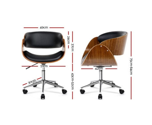 Artiss Wooden & PU Leather Office Desk Chair - Black freeshipping - Awezingly