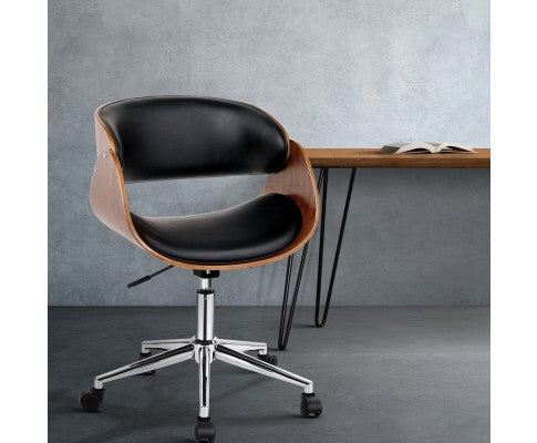 Artiss Wooden & PU Leather Office Desk Chair - Black freeshipping - Awezingly