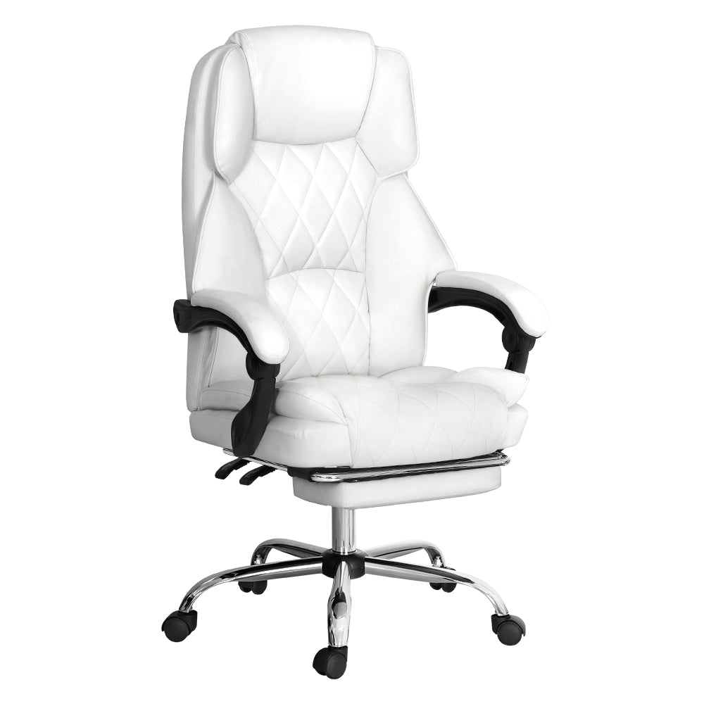 Artiss Executive Office Chair Leather Footrest White