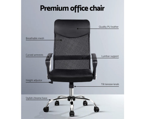 PU Leather Mesh High Back Office Chair - Black freeshipping - Awezingly