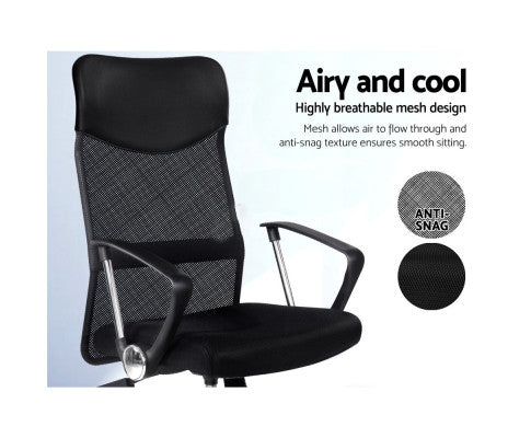 PU Leather Mesh High Back Office Chair - Black freeshipping - Awezingly