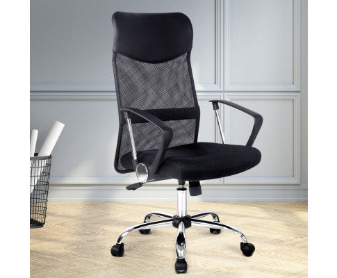 PU Leather Mesh High Back Office Chair - Black freeshipping - Awezingly