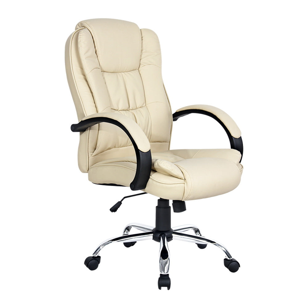 Executive PU Leather Office Desk Computer Chair - Beige