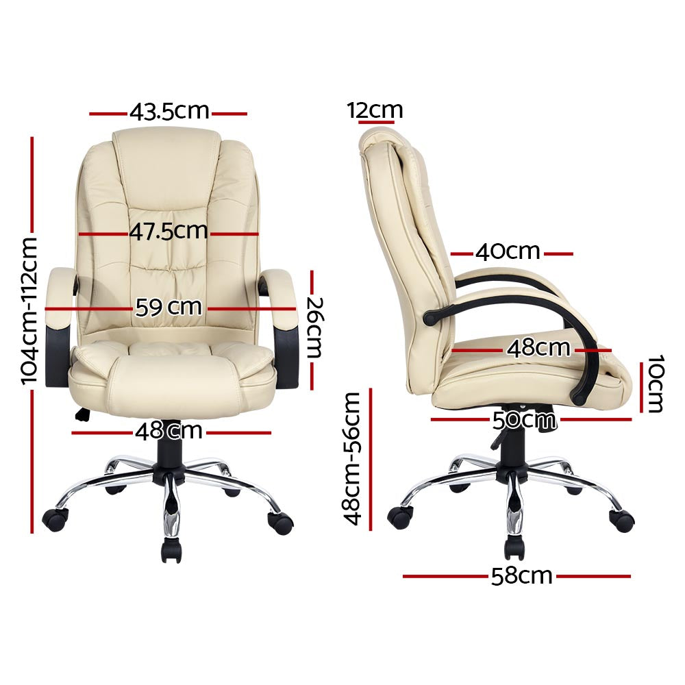 Executive PU Leather Office Desk Computer Chair - Beige