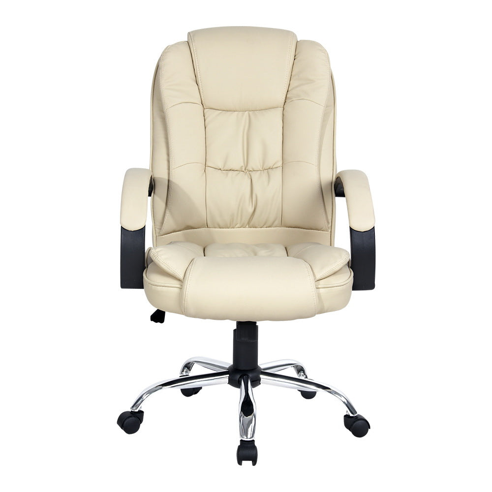 Executive PU Leather Office Desk Computer Chair - Beige