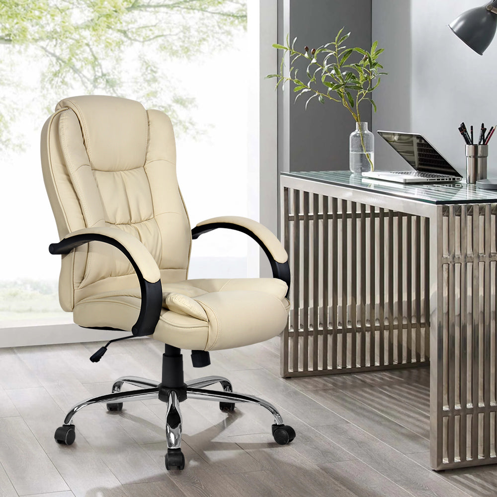 Executive PU Leather Office Desk Computer Chair - Beige