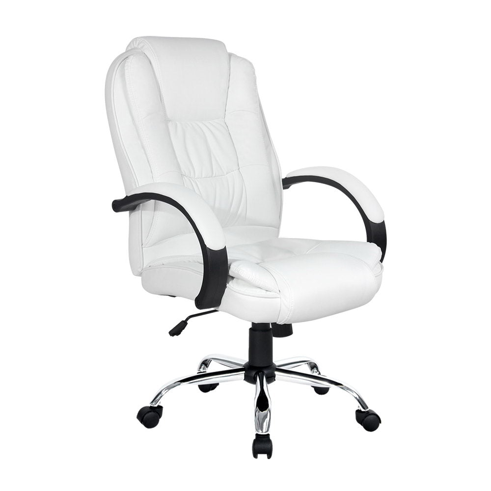 PU Leather Padded Office Desk Computer Chair - White