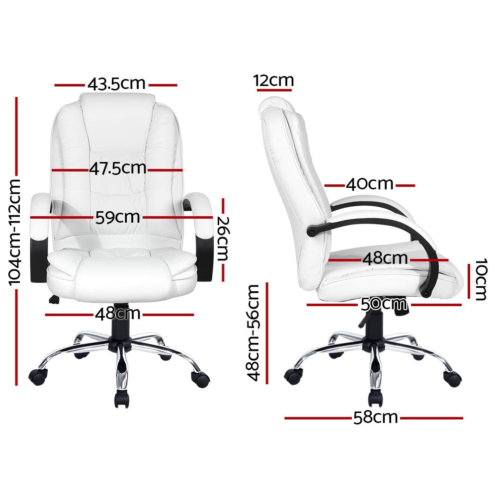 PU Leather Padded Office Desk Computer Chair - White