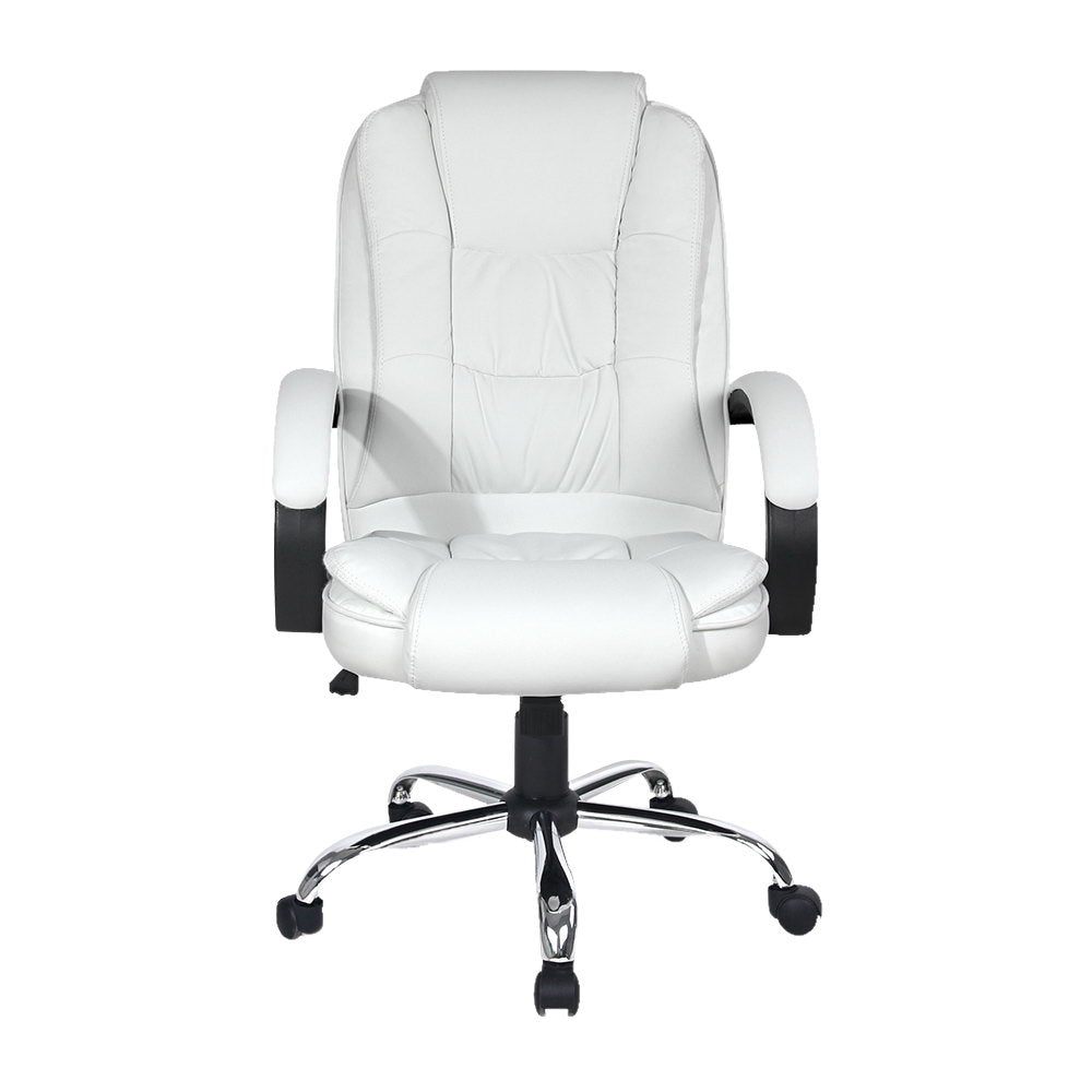 PU Leather Padded Office Desk Computer Chair - White