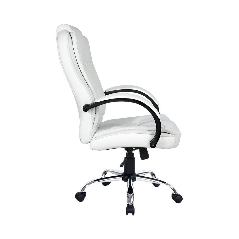 PU Leather Padded Office Desk Computer Chair - White