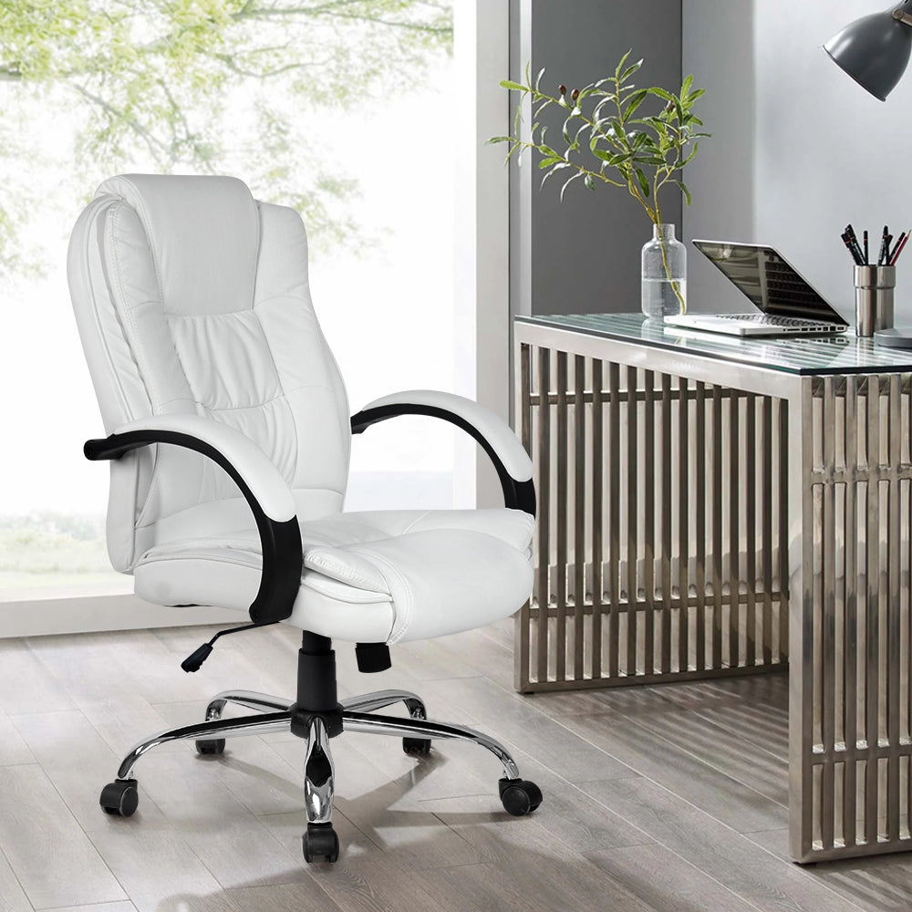 PU Leather Padded Office Desk Computer Chair - White