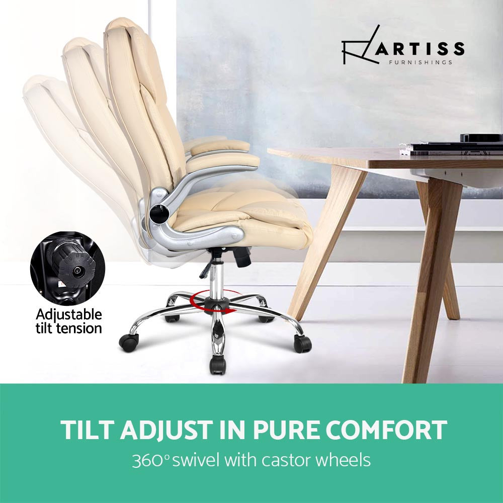 Artiss PU Leather Executive Office Desk Chair - Beige freeshipping - Awezingly