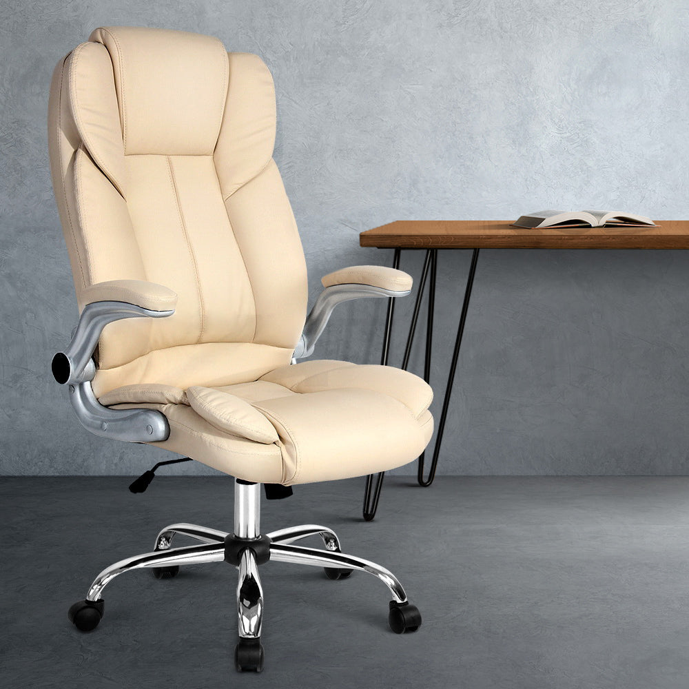 Artiss PU Leather Executive Office Desk Chair - Beige freeshipping - Awezingly