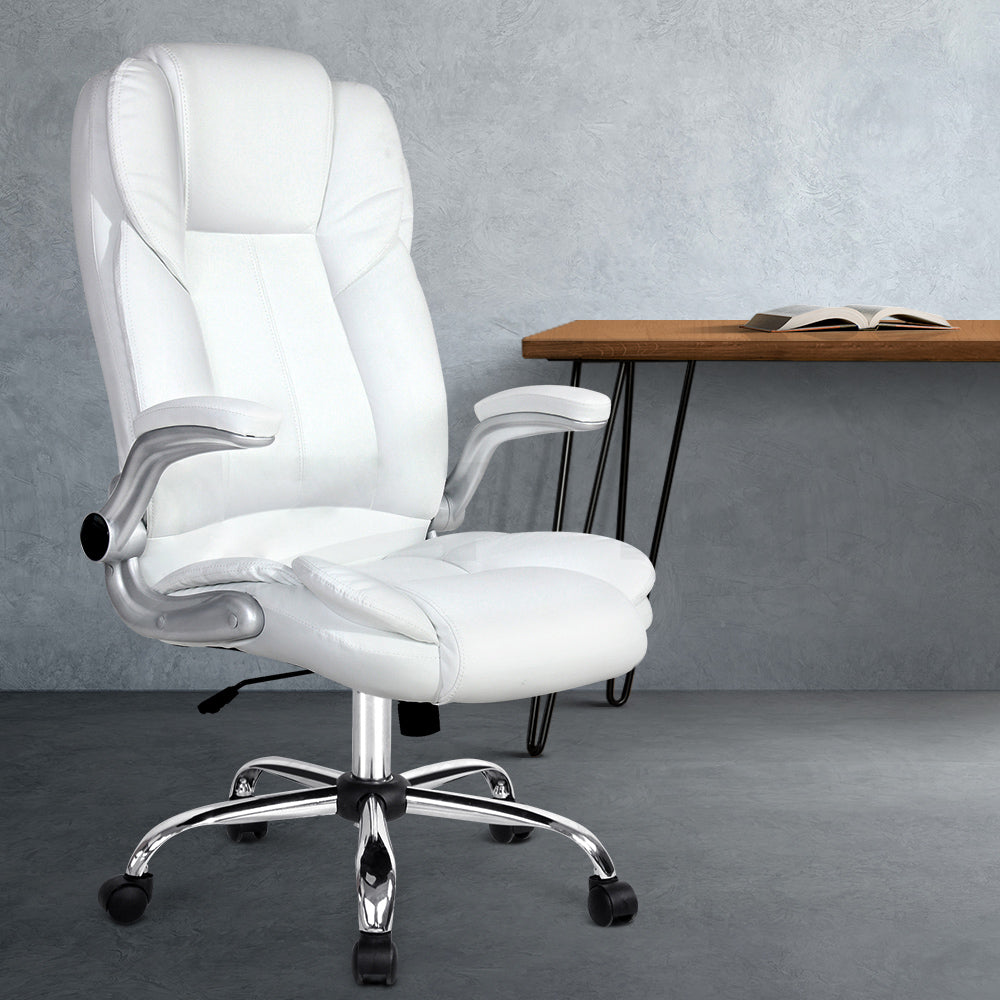 PU Leather Executive Office Desk Chair - White freeshipping - Awezingly