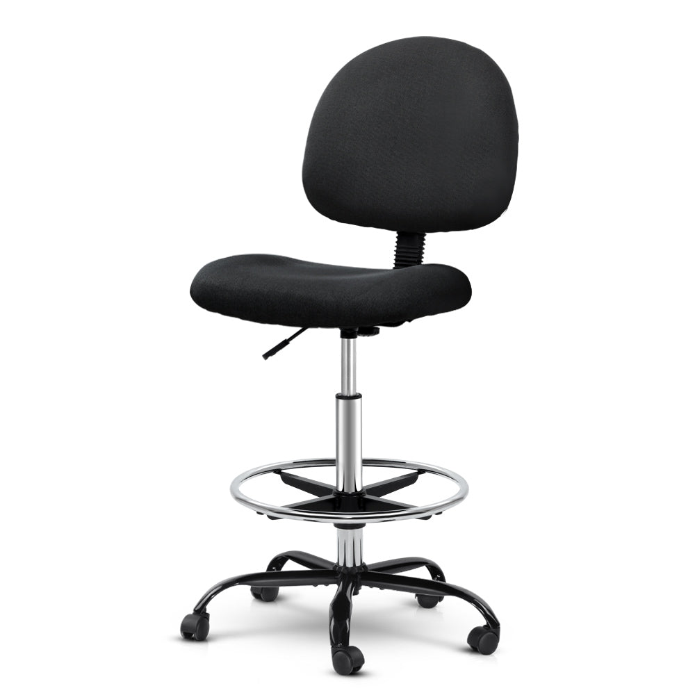 Artiss Office Chair Veer Drafting Stool Fabric Chairs Black freeshipping - Awezingly