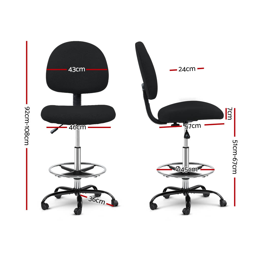 Artiss Office Chair Veer Drafting Stool Fabric Chairs Black freeshipping - Awezingly