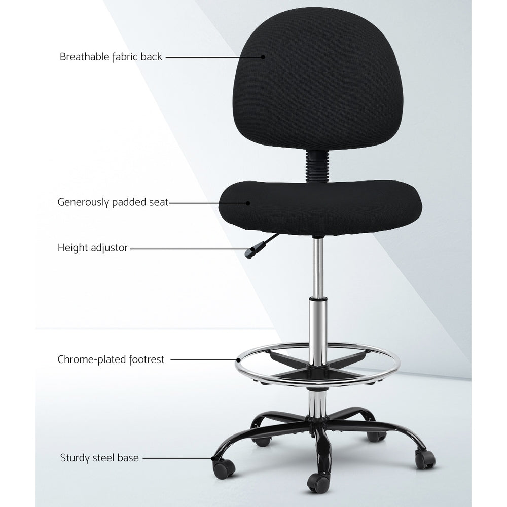 Artiss Office Chair Veer Drafting Stool Fabric Chairs Black freeshipping - Awezingly