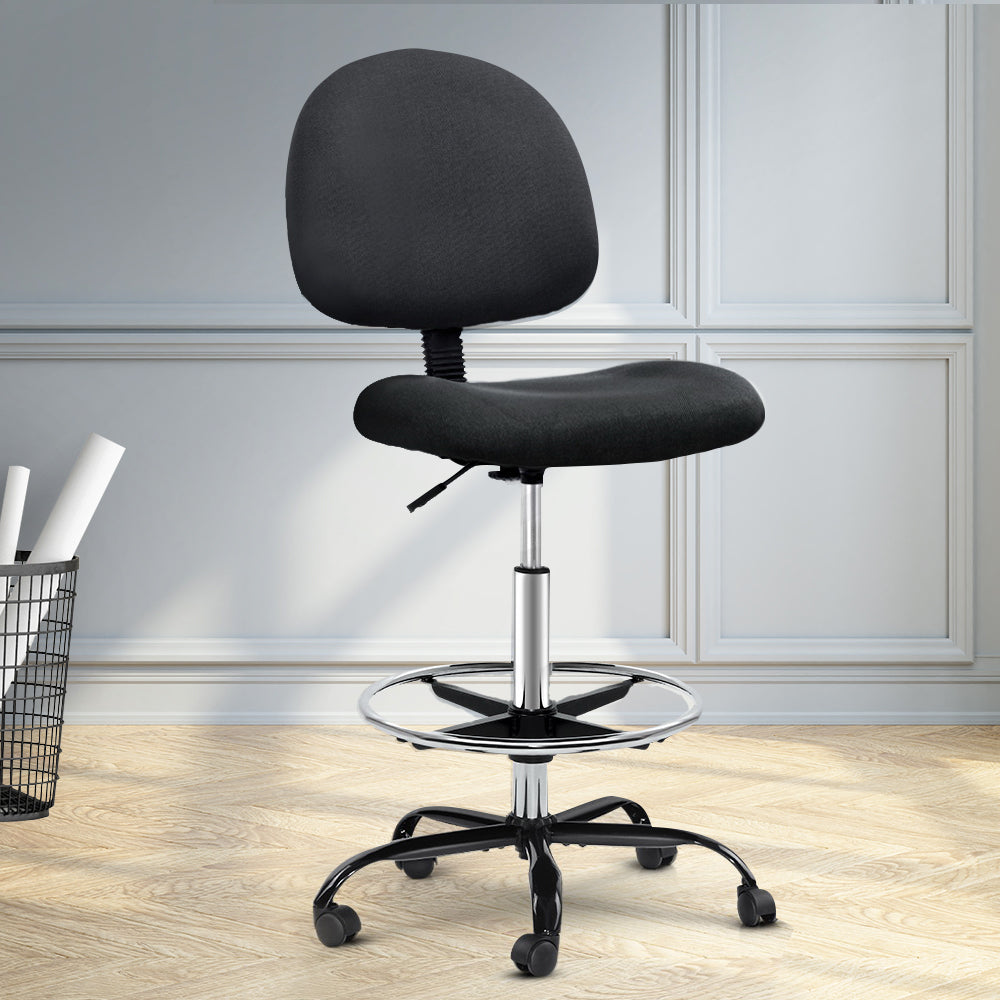 Artiss Office Chair Veer Drafting Stool Fabric Chairs Black freeshipping - Awezingly