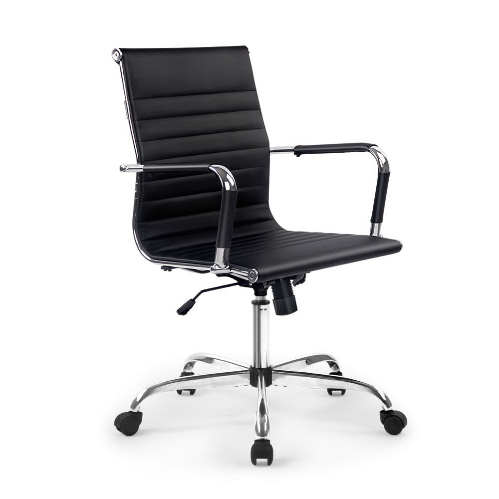 Eames Replica Office Chair Executive Mid Back Seating PU Leather Black freeshipping - Awezingly