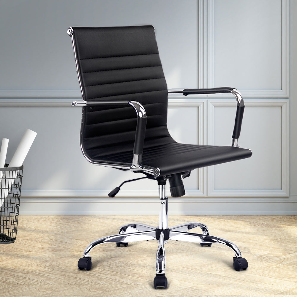 Eames Replica Office Chair Executive Mid Back Seating PU Leather Black freeshipping - Awezingly