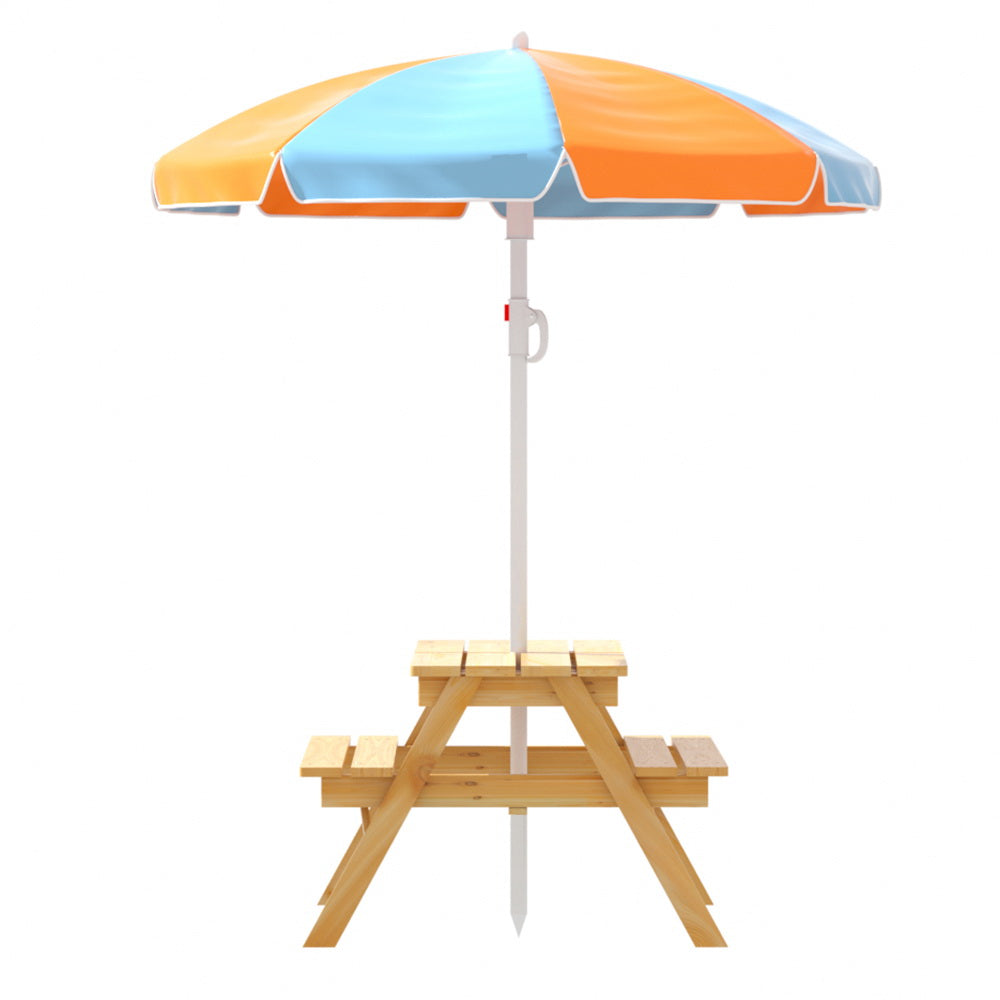 Keezi Kids Outdoor Table and Chairs Picnic Bench Set Umbrella Water Sand Pit Box