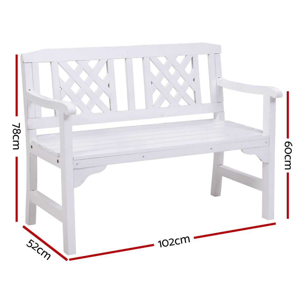 Gardeon Wooden Garden Bench 2 Seat Patio Furniture Timber Outdoor Lounge Chair White freeshipping - Awezingly