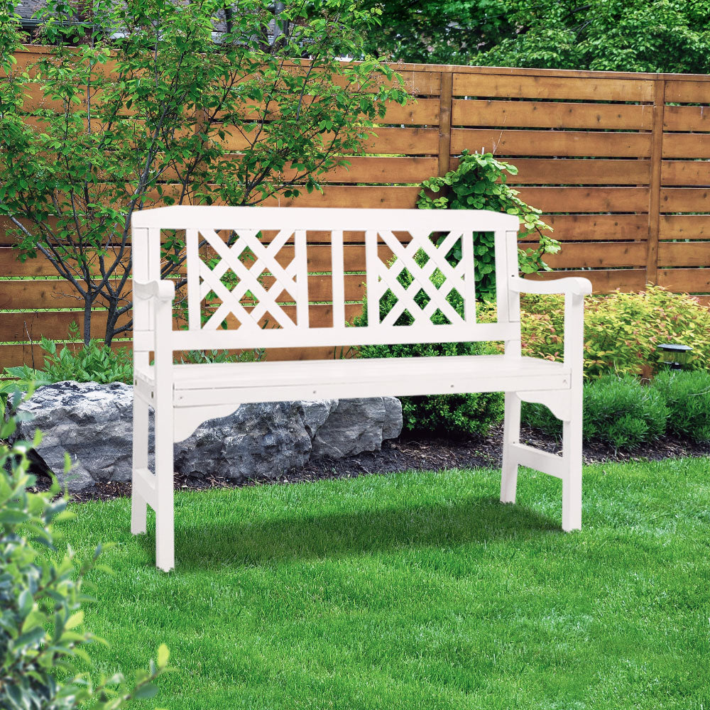 Gardeon Wooden Garden Bench 2 Seat Patio Furniture Timber Outdoor Lounge Chair White freeshipping - Awezingly