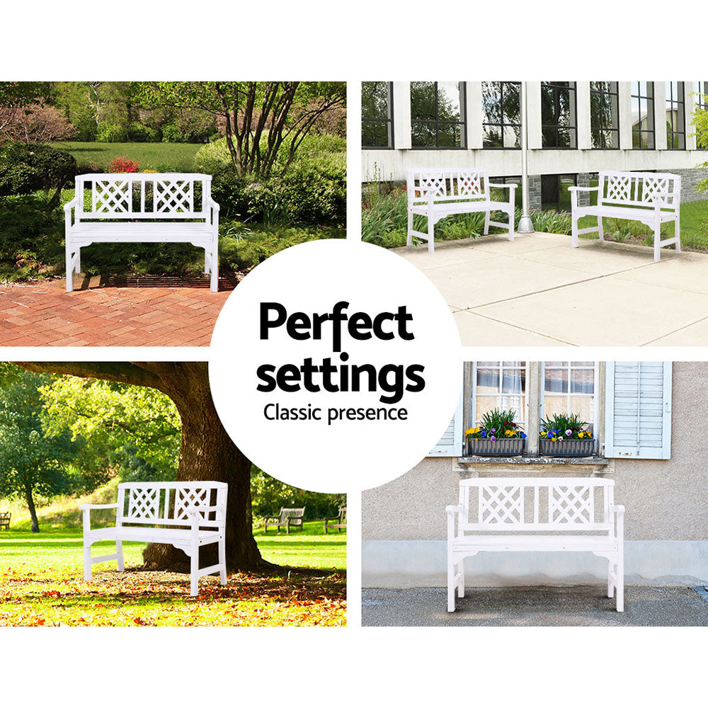 Gardeon Wooden Garden Bench 2 Seat Patio Furniture Timber Outdoor Lounge Chair White freeshipping - Awezingly