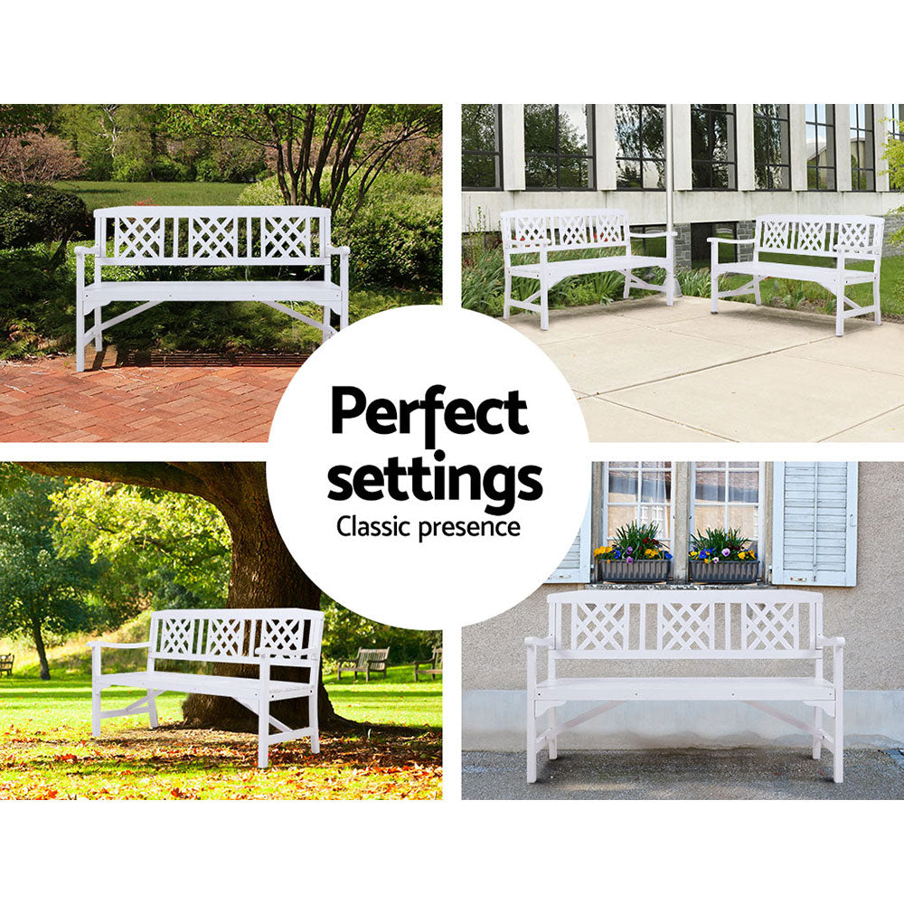 Gardeon Wooden Garden Bench 3 Seat Patio White freeshipping - Awezingly